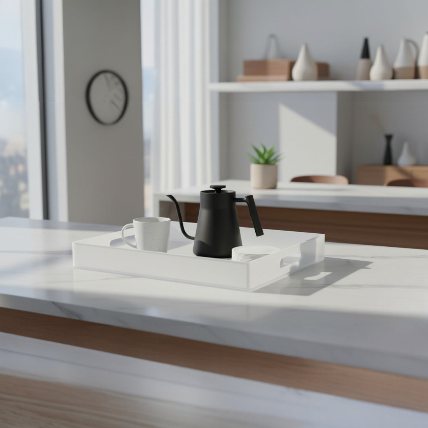 16"x12" Large Acrylic Serving Tray Decorative Ottoman Coffee Table Vanity Tray Tea Fruit Platter Snack Appetizer Dessert Drink with Handles for Bar Kitchen Party, Frosted