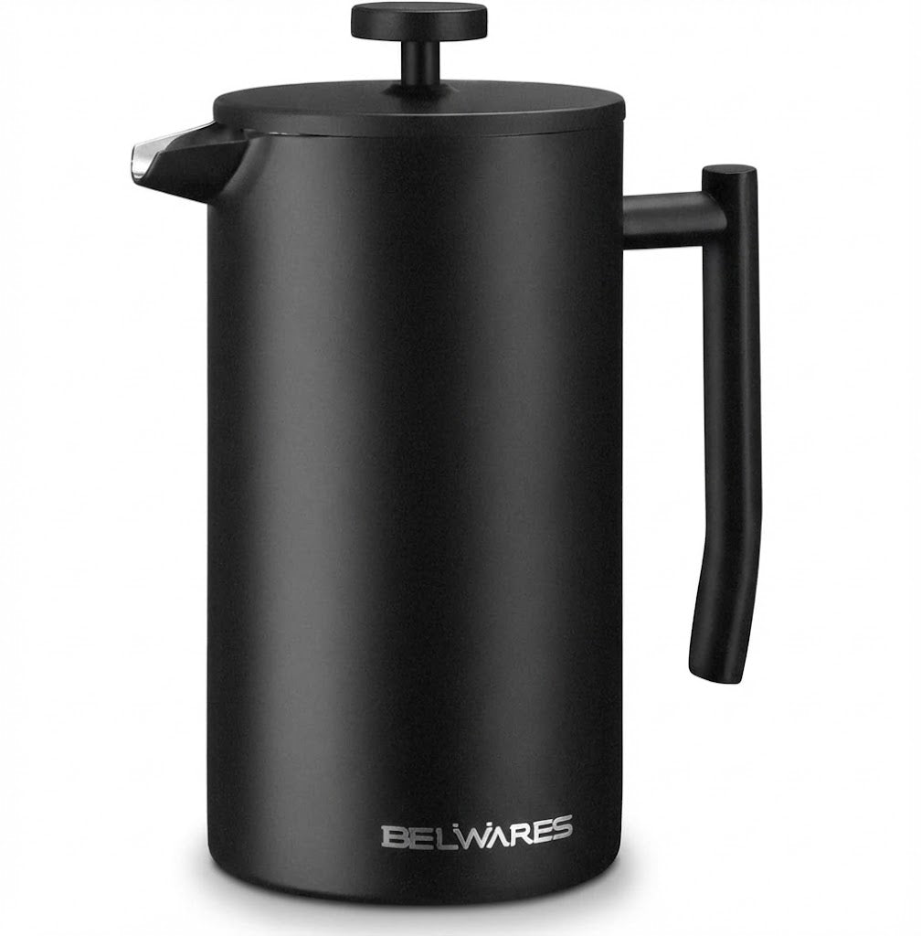 Belwares French Press Coffee Maker 50 OZ - Large Insulated Stainless Steel 304 Coffee Press with Double Wall & 4-Level Filtration System (Black - 1.5L) | Large 50 OZ, Insulated Double Wall, 4-Level Filtration System, Black 1.5L